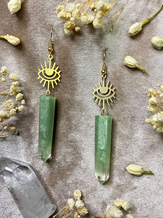 Peridot green resin crystal earrings