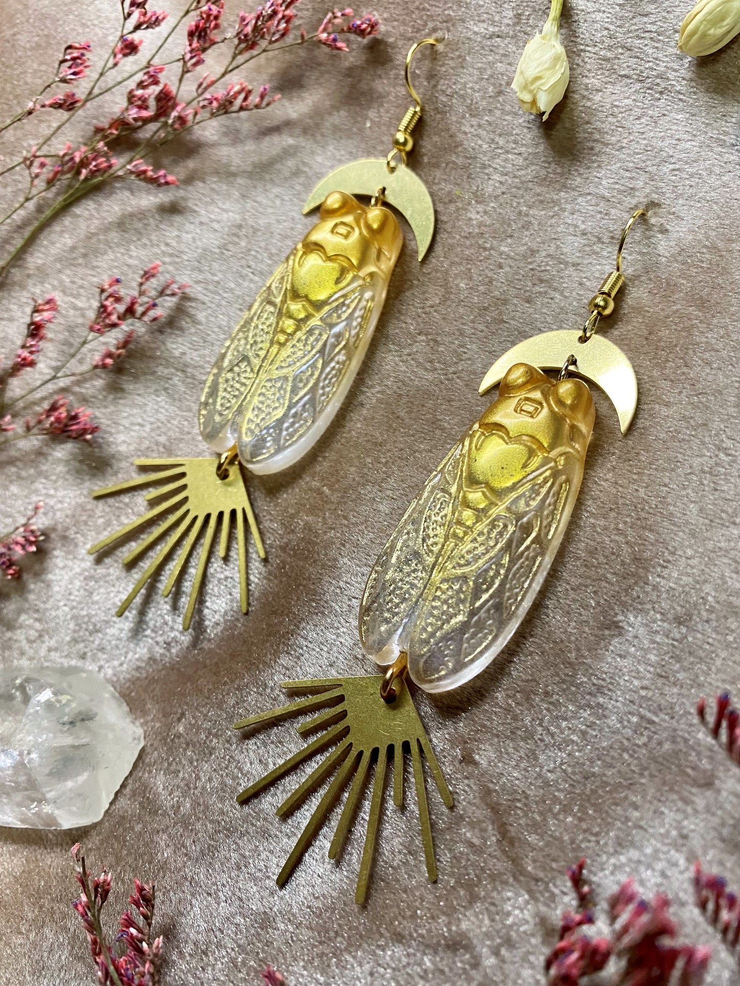 Translucent Honey Cicada Earrings