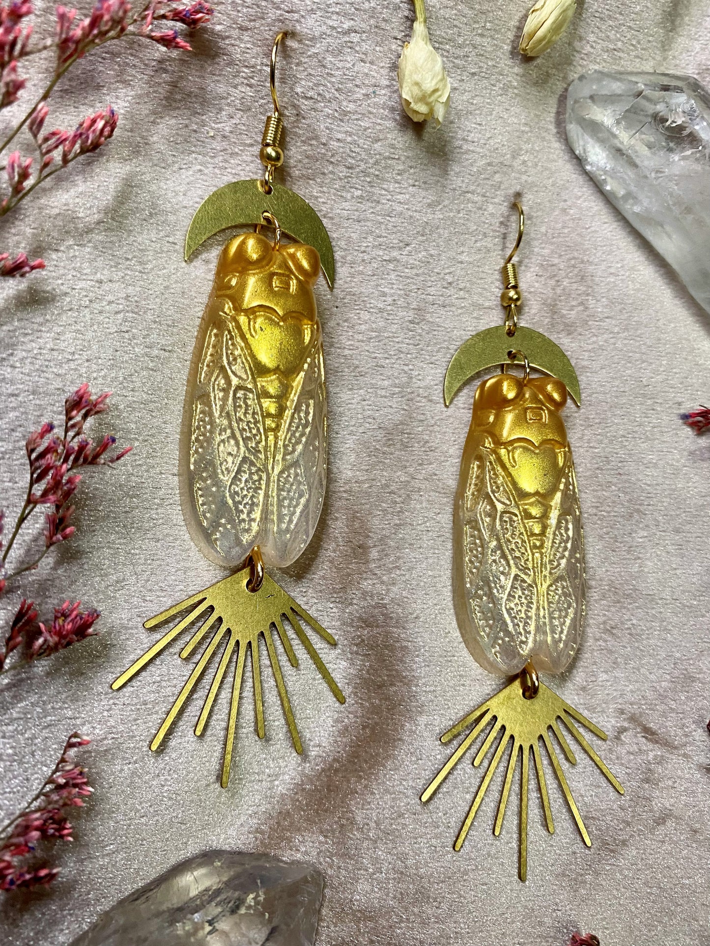 Translucent Honey Cicada Earrings