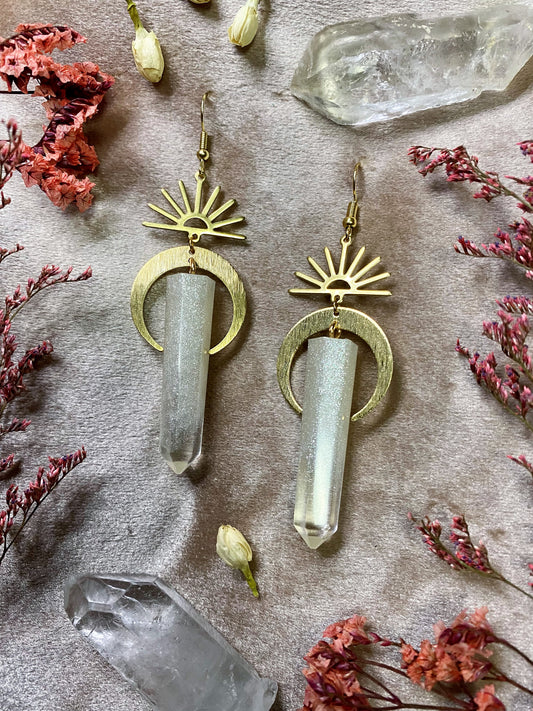 clear quartz resin crystal earrings